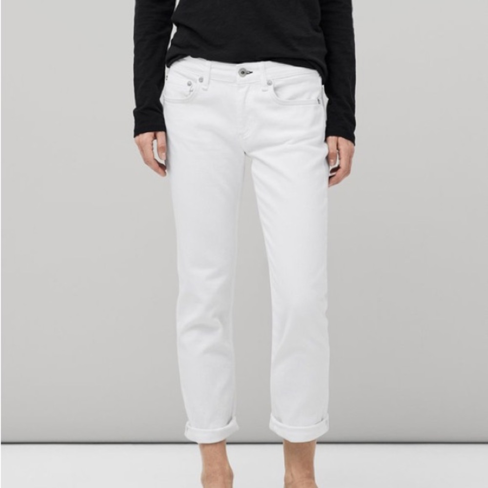 Rag & bone Dre Slim Boyfriend White Low-Rise Stretch Jean